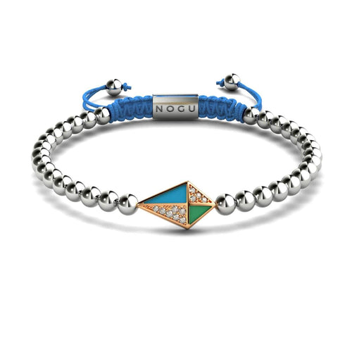 Cerf-volant | Or rose 18 carats et argent et bleu | Émail | Bracelet Charmballa en Cristal de Macramé